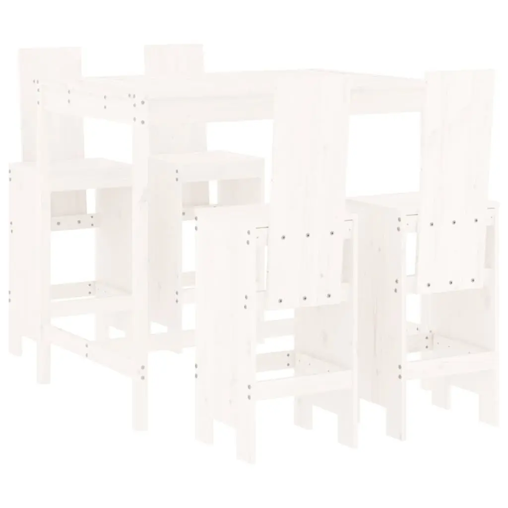 Garden Bar Set White 5 Piece Outdoor Furniture Wooden Patio Dining Stool Table