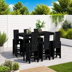 Compact 7-Piece Black Wood Outdoor Bar Set