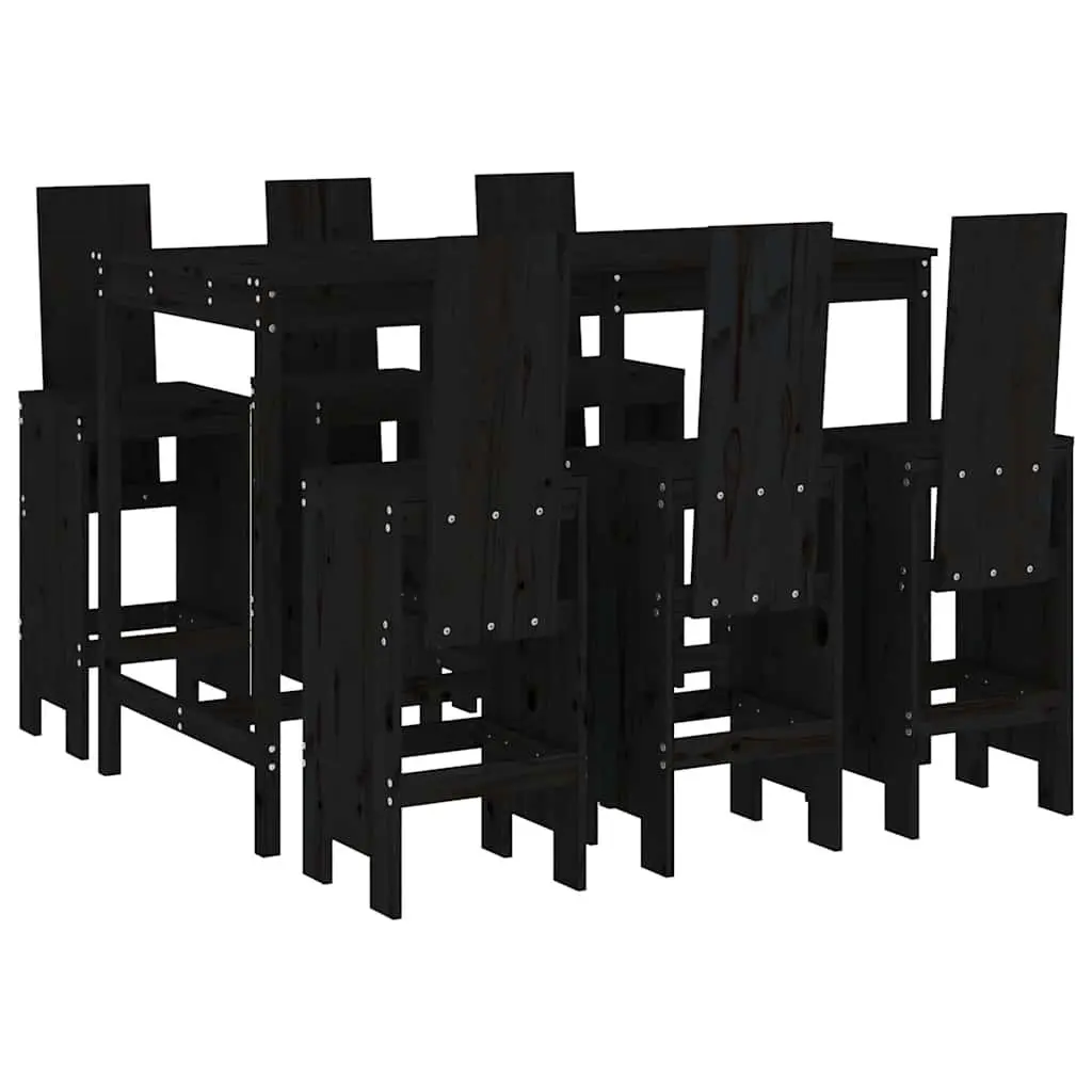 7-Piece Black Wood Outdoor Bar Set