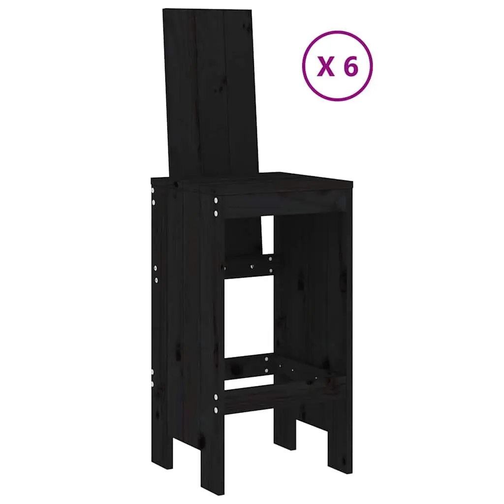 7-Piece Black Wood Outdoor Bar Set