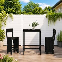 3 Piece Outdoor Bar Set: Durable Black Pine Wood