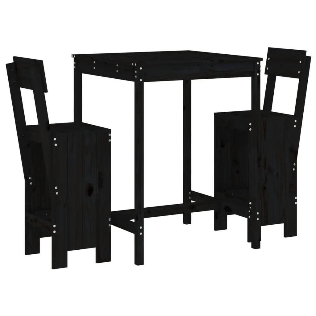 3 Piece Garden Bar Set Black Solid Pine Wood Outdoor Furniture Table