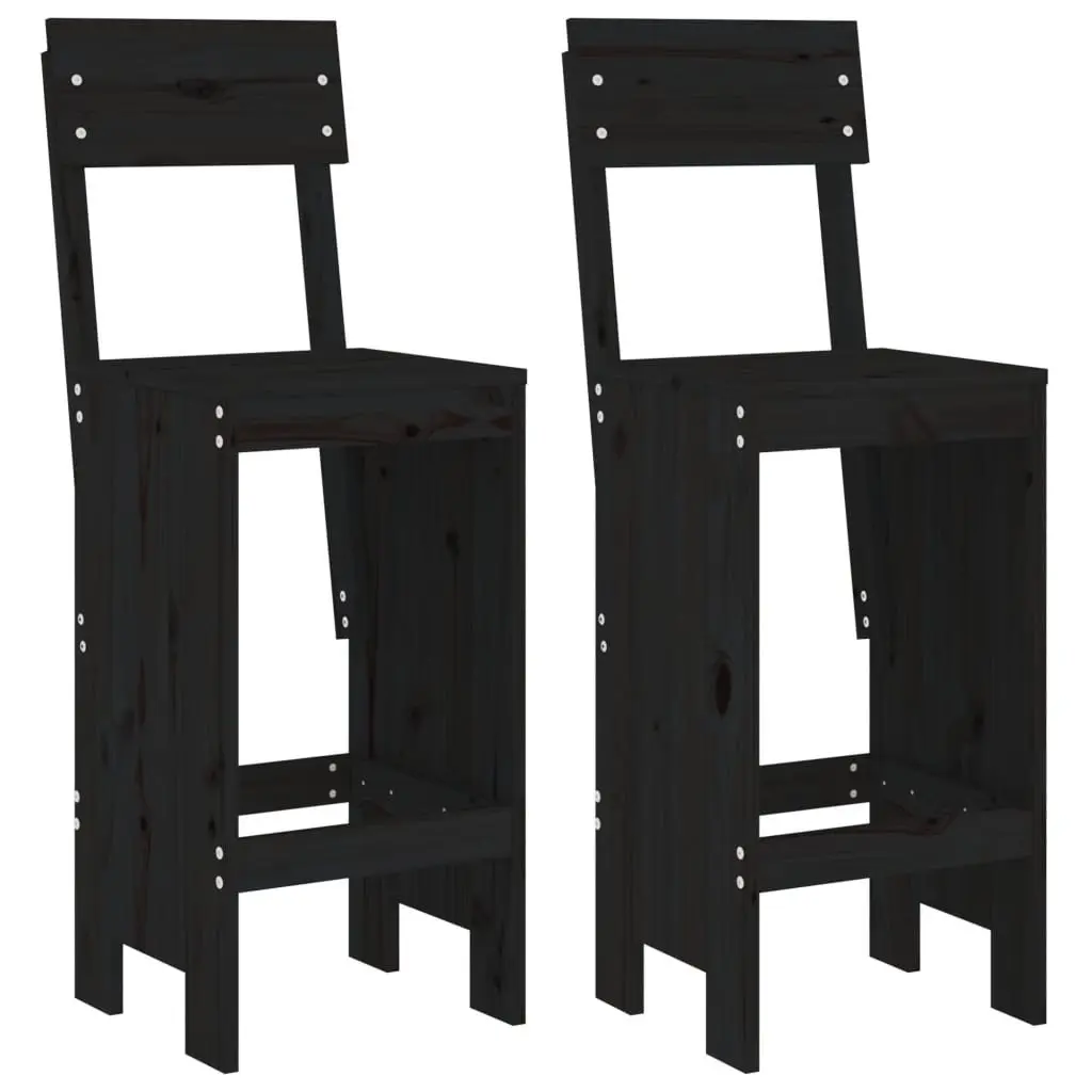 3 Piece Garden Bar Set Black Solid Pine Wood Outdoor Furniture Table
