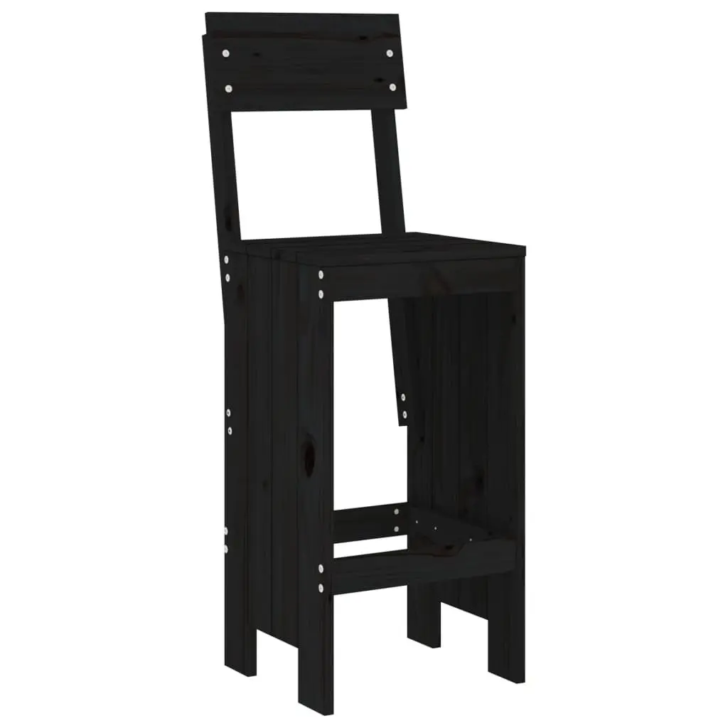 3 Piece Garden Bar Set Black Solid Pine Wood Outdoor Furniture Table