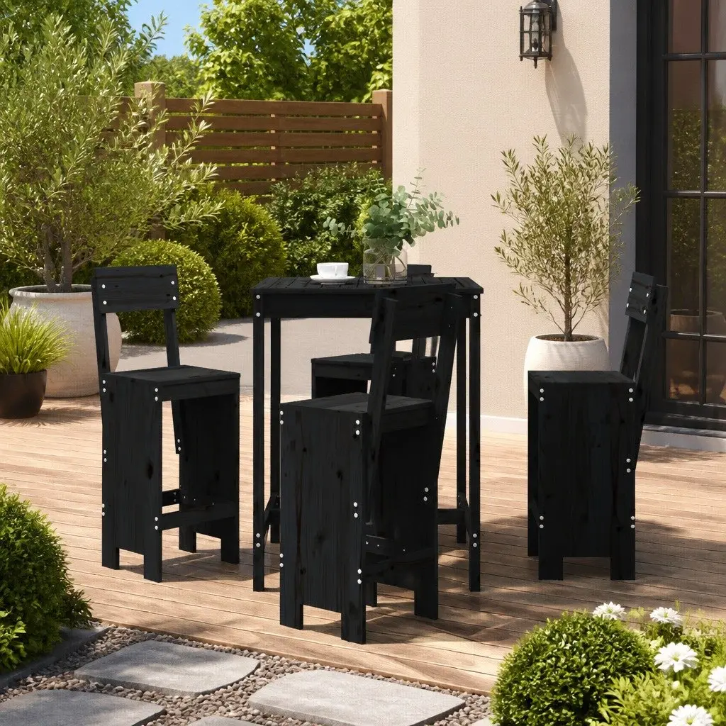 5 Piece Black Wood Garden Bar Set