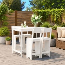Garden Bar Set 5 Piece White Wooden Pub Table Stools Patio Backyard Furniture