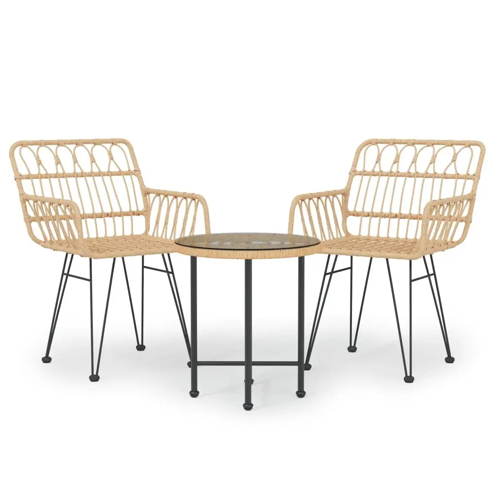 Garden Dining Set Brown 3 Piece Outdoor Furniture Poly Rattan Table Chairs