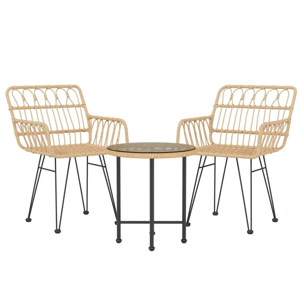 Garden Dining Set Brown 3 Piece Outdoor Furniture Poly Rattan Table Chairs