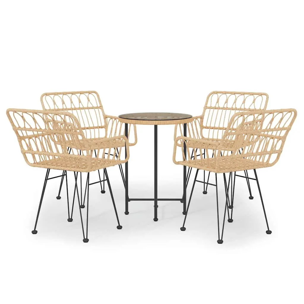 5 Piece Outdoor Garden Dining Set Brown PE Rattan Steel Frame Tempered Glass Table