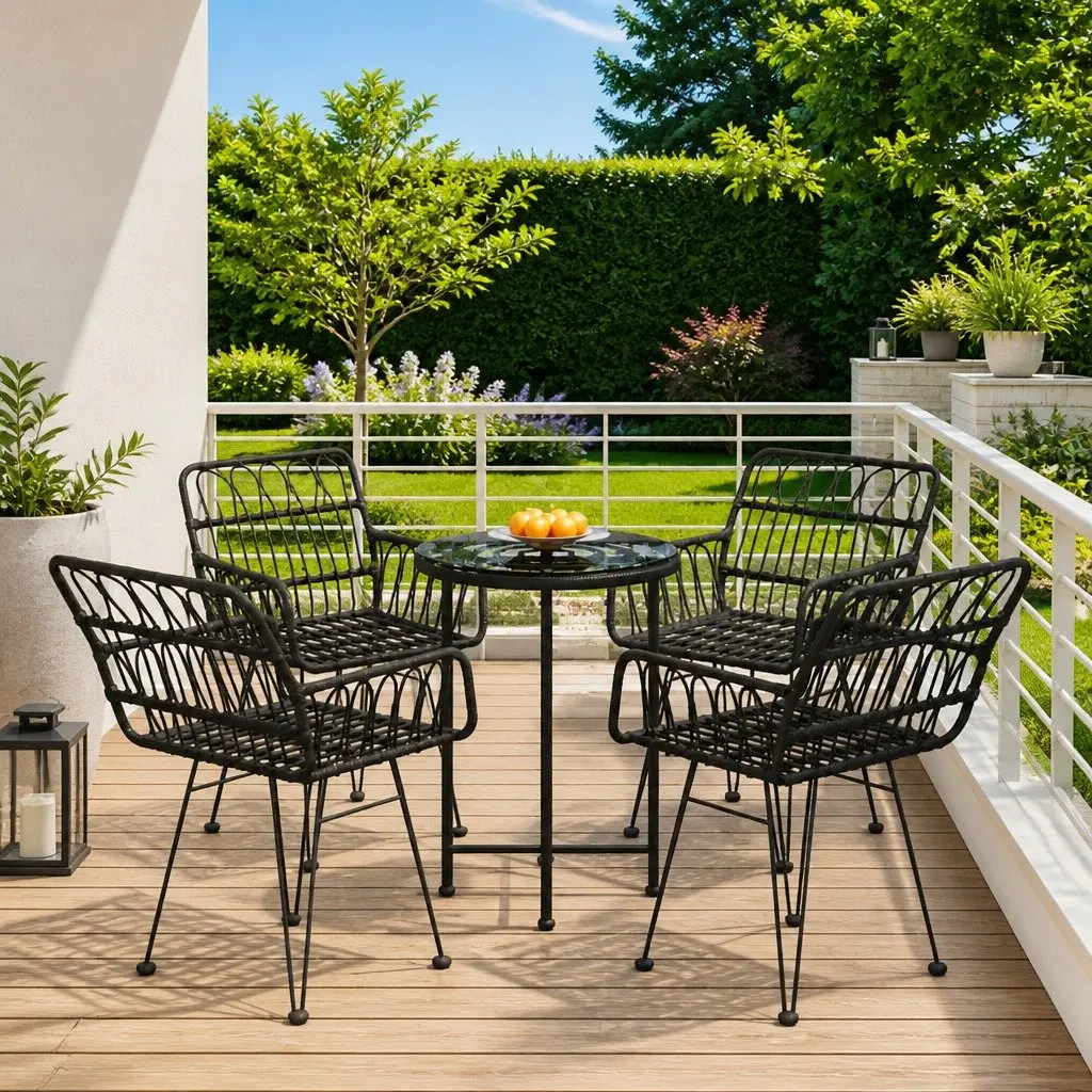 5 Piece Outdoor Dining Set in Black Poly Rattan