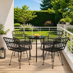 5 Piece Outdoor Dining Set in Black Poly Rattan