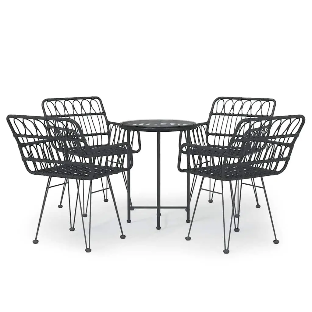 5 Piece Outdoor Dining Set in Black Poly Rattan