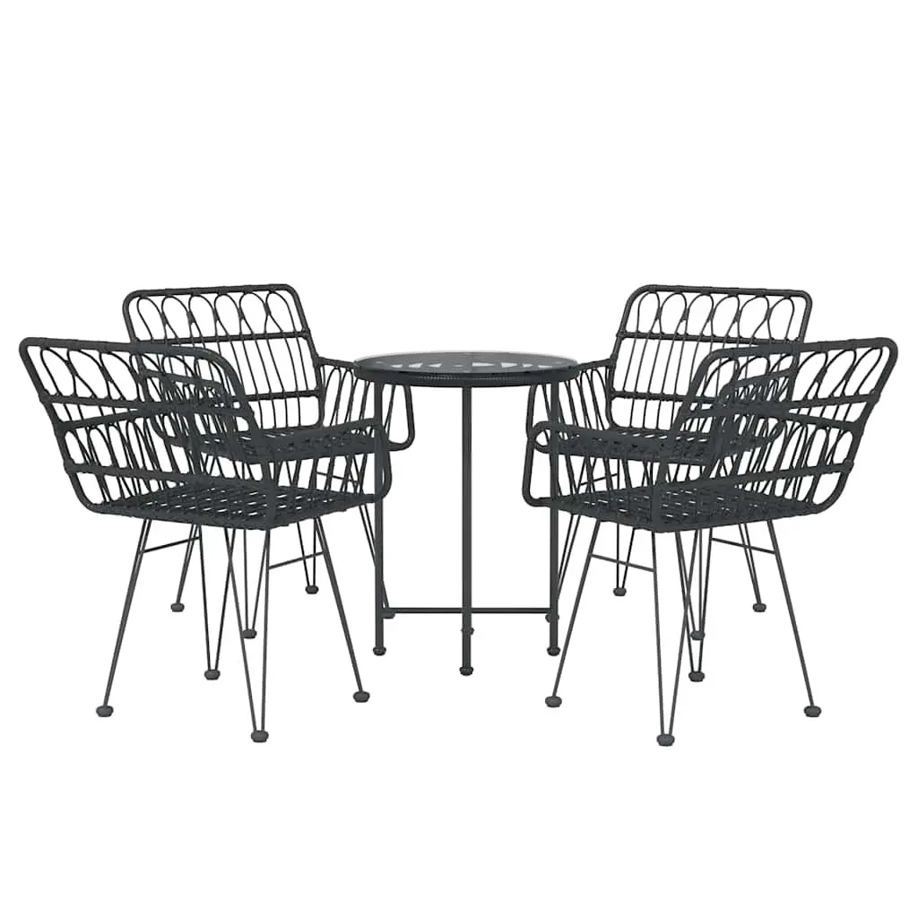 5 Piece Outdoor Dining Set in Black Poly Rattan