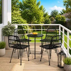 5 Piece Garden Dining Set Outdoor Patio Furniture Black Rattan Table Chairs