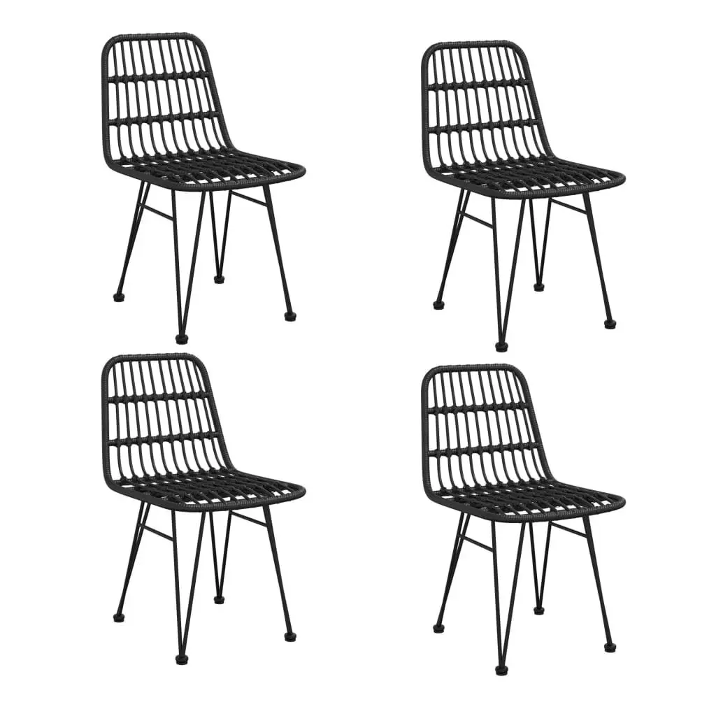 5 Piece Garden Dining Set Black Rattan Table with Tempered Glass Top and Four Chairs with Backrests