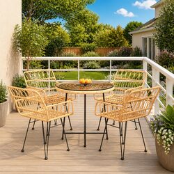 5 Piece Garden Dining Set Poly Rattan Brown Outdoor Patio Furniture Chairs Table