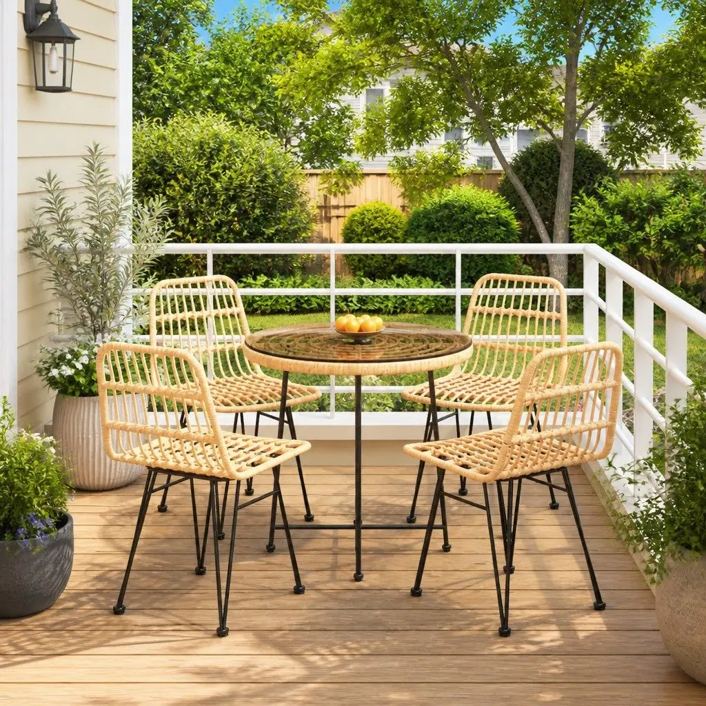 5 Piece Garden Dining Set Outdoor Patio Furniture PE Rattan Steel Frame