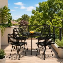 Garden Dining Set 5 Piece Black Outdoor Furniture Patio Rattan Table Chairs