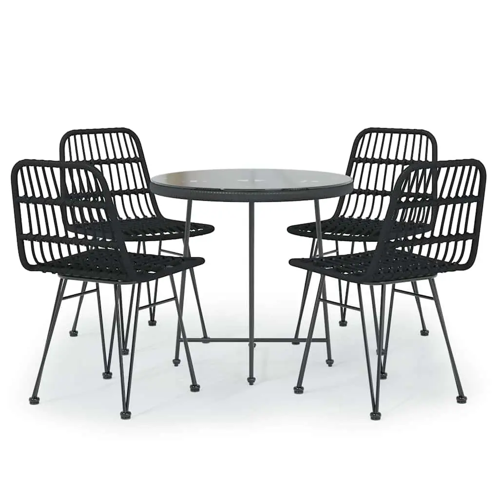 Garden Dining Set Black 5 Piece Outdoor Furniture Patio Rattan Table Chairs
