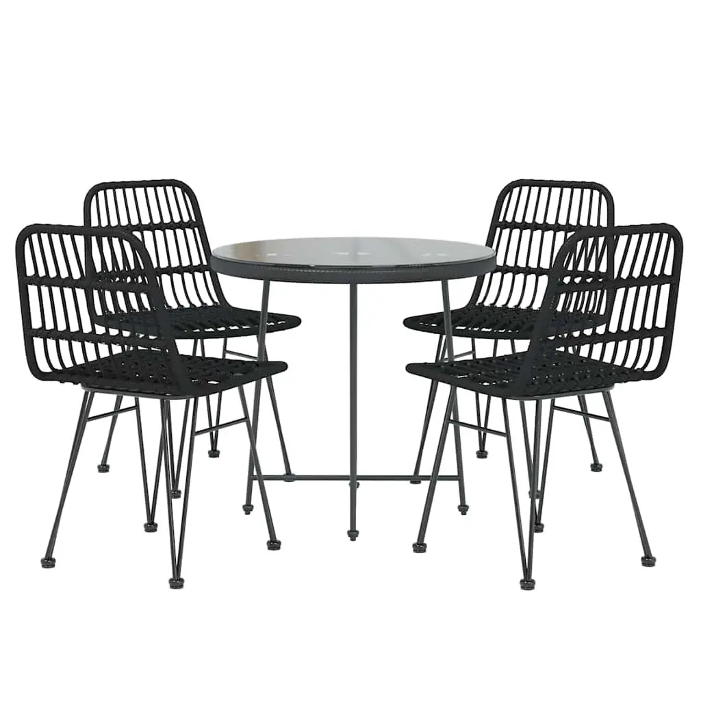 Garden Dining Set Black 5 Piece Outdoor Furniture Patio Rattan Table Chairs