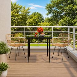 Garden Dining Set 3 Piece Outdoor Furniture Poly Rattan Brown Patio Table Chairs