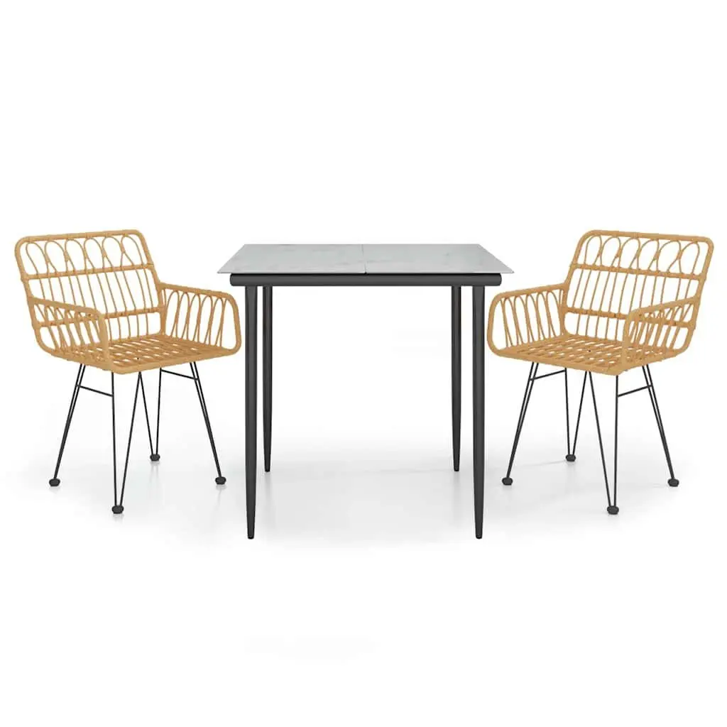 Garden Dining Set 3 Piece Outdoor Furniture Poly Rattan Brown Patio Table Chairs