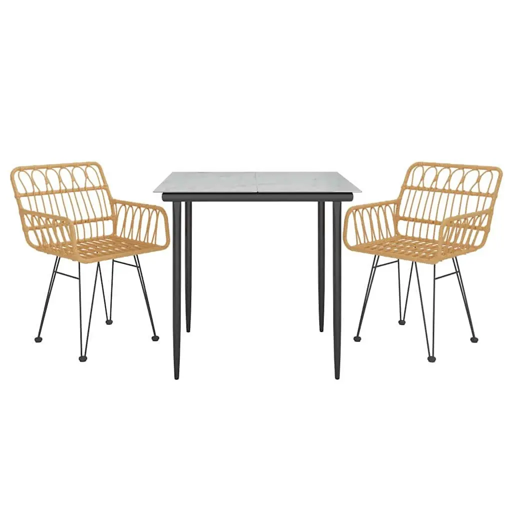 Garden Dining Set 3 Piece Outdoor Furniture Poly Rattan Brown Patio Table Chairs