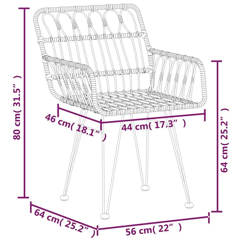 5 Piece Garden Dining Set Brown Poly Rattan Table and Chairs Weather Resistant Steel Frame