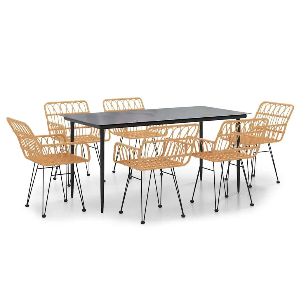 7 Piece Garden Dining Set Outdoor Patio Furniture Brown Poly Rattan Table Chairs