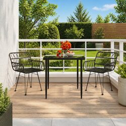Concise 3 Piece Outdoor Dining Set with Rattan Chairs