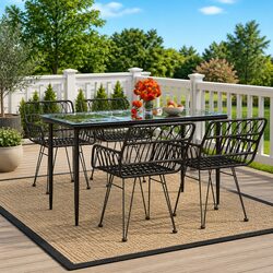 5 Piece Outdoor Dining Set with Rattan Chairs and Glass Table