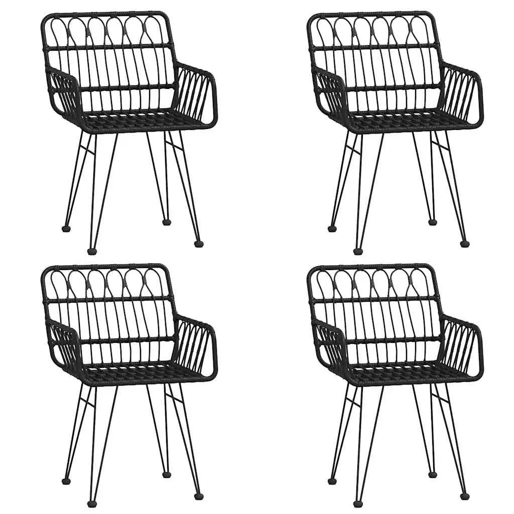 5 Piece Outdoor Dining Set Black Rattan Chairs Steel Frame Tempered Glass Table
