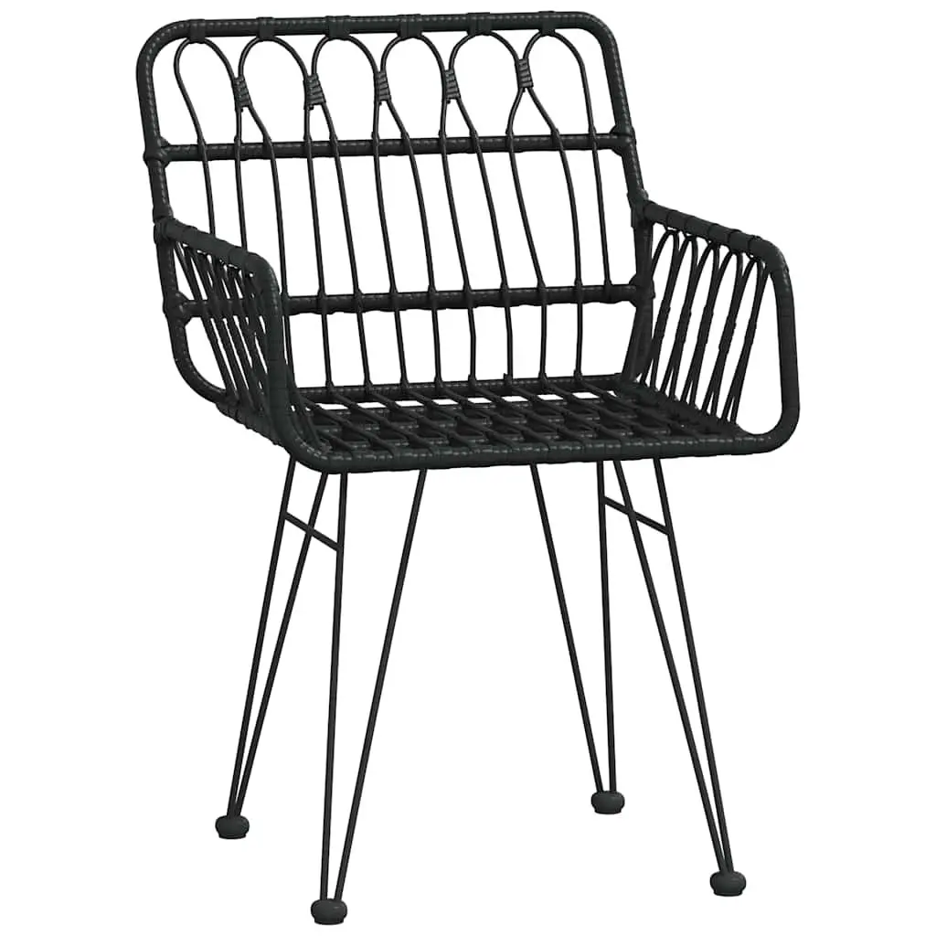 5 Piece Outdoor Dining Set Black Rattan Chairs Steel Frame Tempered Glass Table