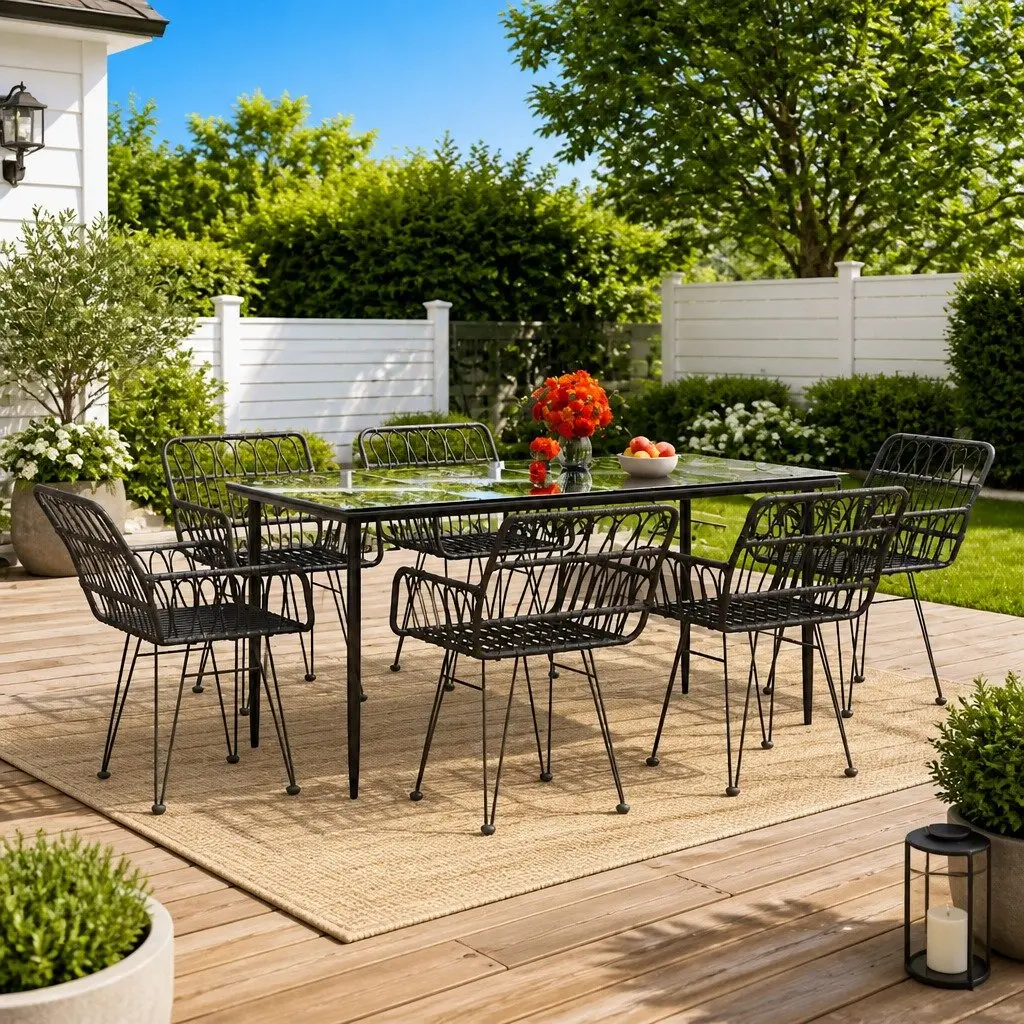 7 Piece Garden Dining Set Black Outdoor Patio Furniture Weather Resistant