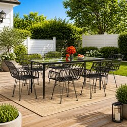 7 Piece Garden Dining Set Black Outdoor Patio Furniture with Chairs Table