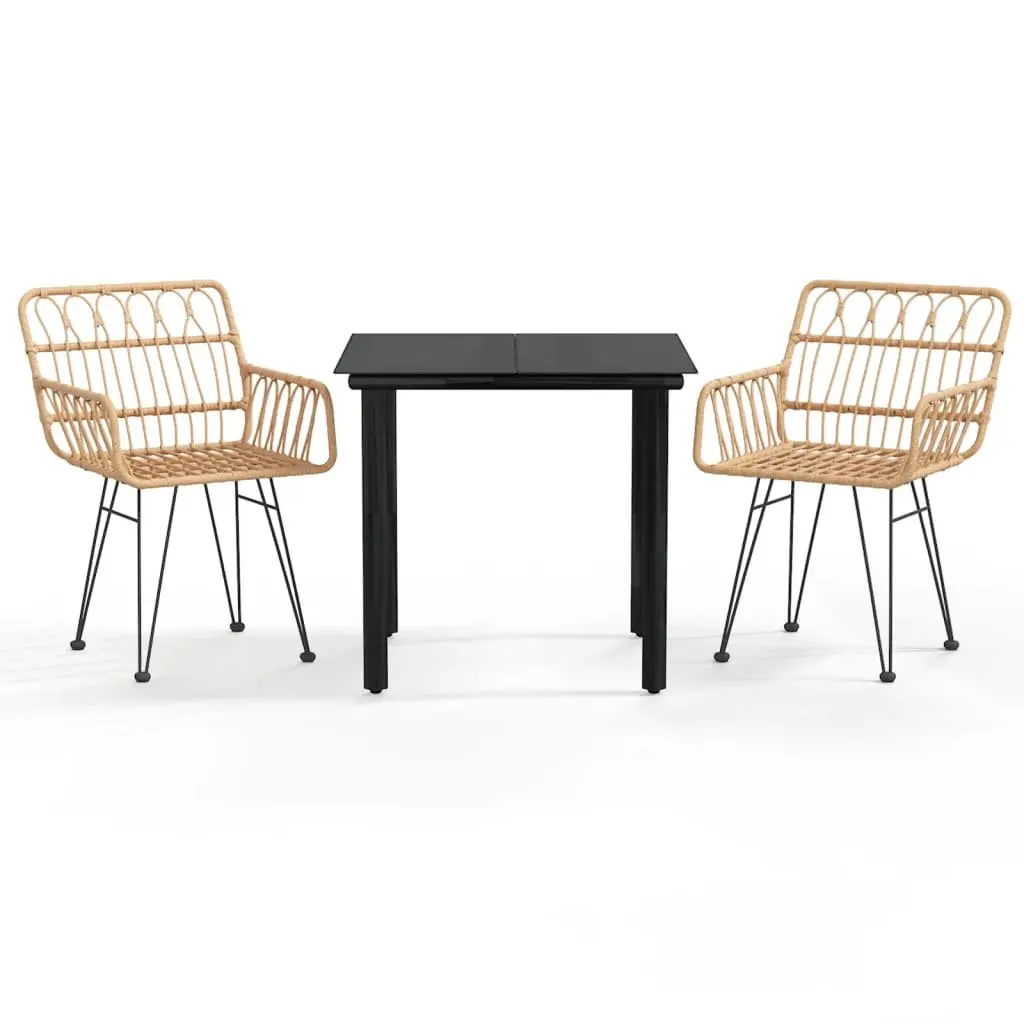 Garden Dining Set 3 Piece Outdoor Furniture Patio Rattan Chairs Table Brown