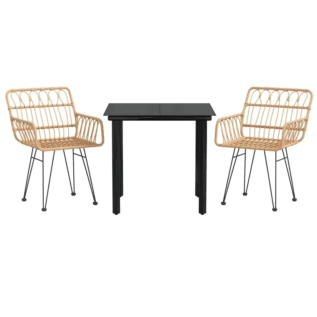 Garden Dining Set 3 Piece Outdoor Furniture Patio Rattan Chairs Table Brown
