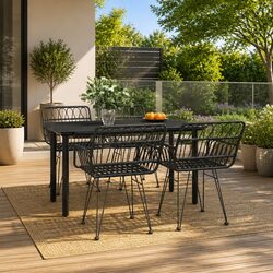 5 Piece Garden Dining Set Black Rattan Patio Table Chairs Outdoor Furniture