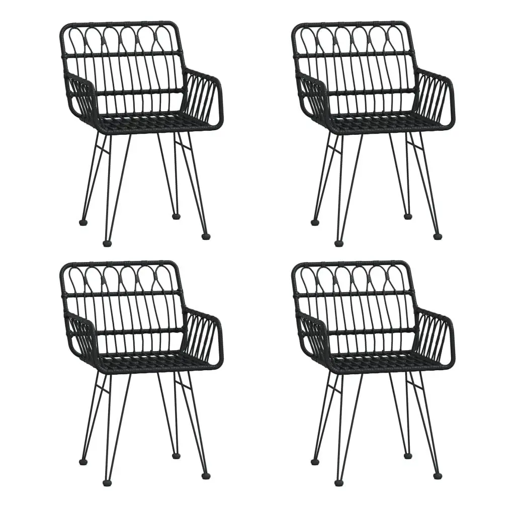 5 Piece Garden Dining Set Black Rattan Chairs Table Tempered Glass Top