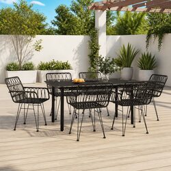 Compact and Stylish 7 Piece Black Dining Set for Outdoors