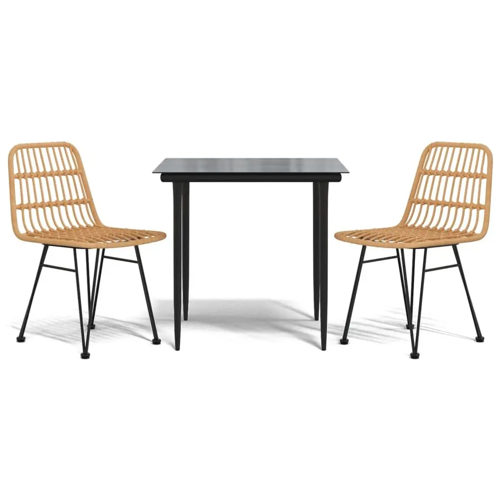 Garden Dining Set 3 Piece Outdoor Furniture Brown Poly Rattan Patio Table Chairs