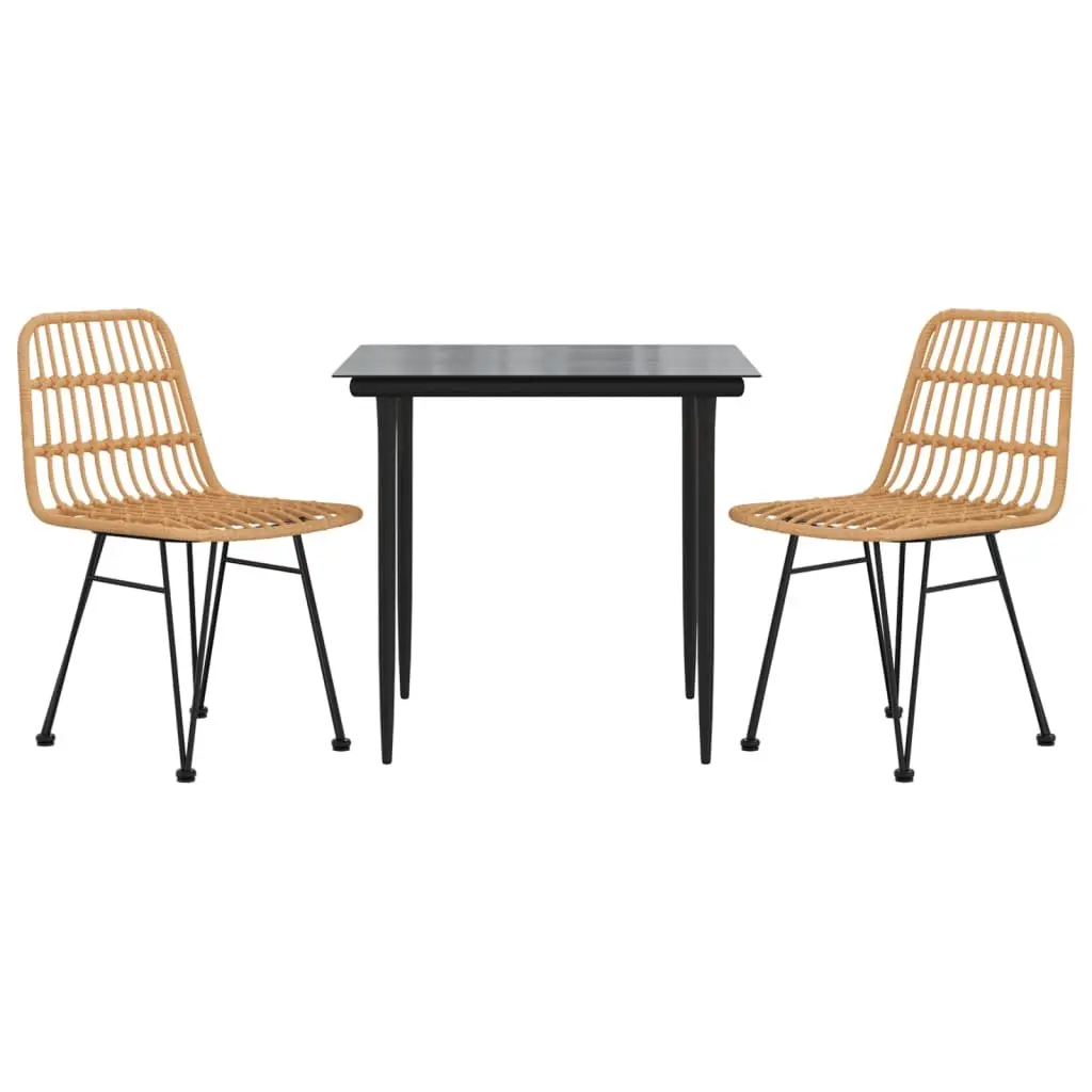 Garden Dining Set 3 Piece Outdoor Furniture Brown Poly Rattan Patio Table Chairs