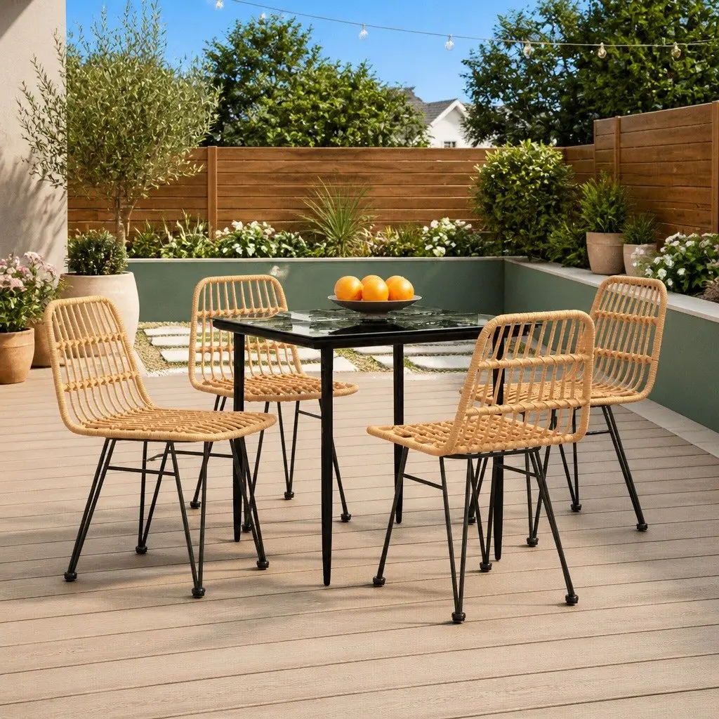 Garden Dining Set Brown 5 Piece Outdoor Patio Table Chairs Weather Resistant Rattan Furniture