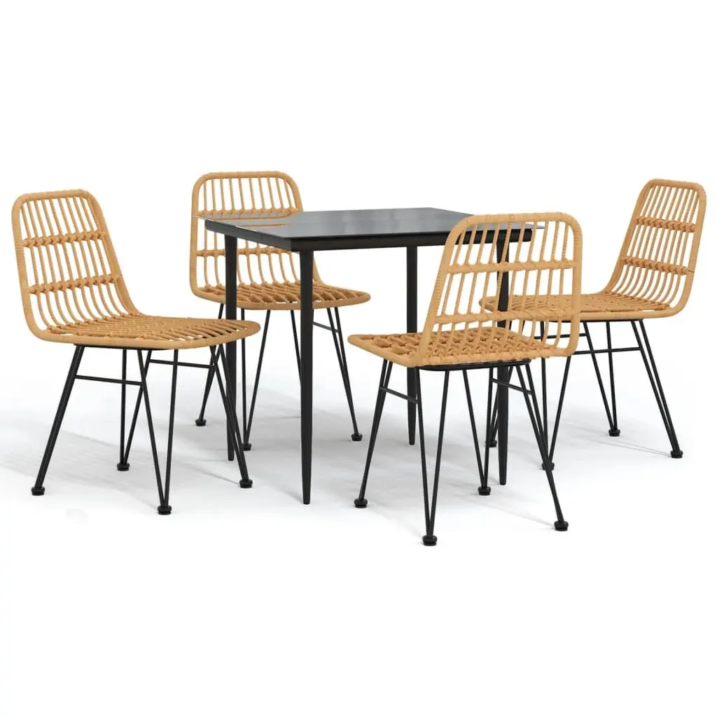 Garden Dining Set Brown 5 Piece Outdoor Patio Table Chairs Weather Resistant Rattan Furniture