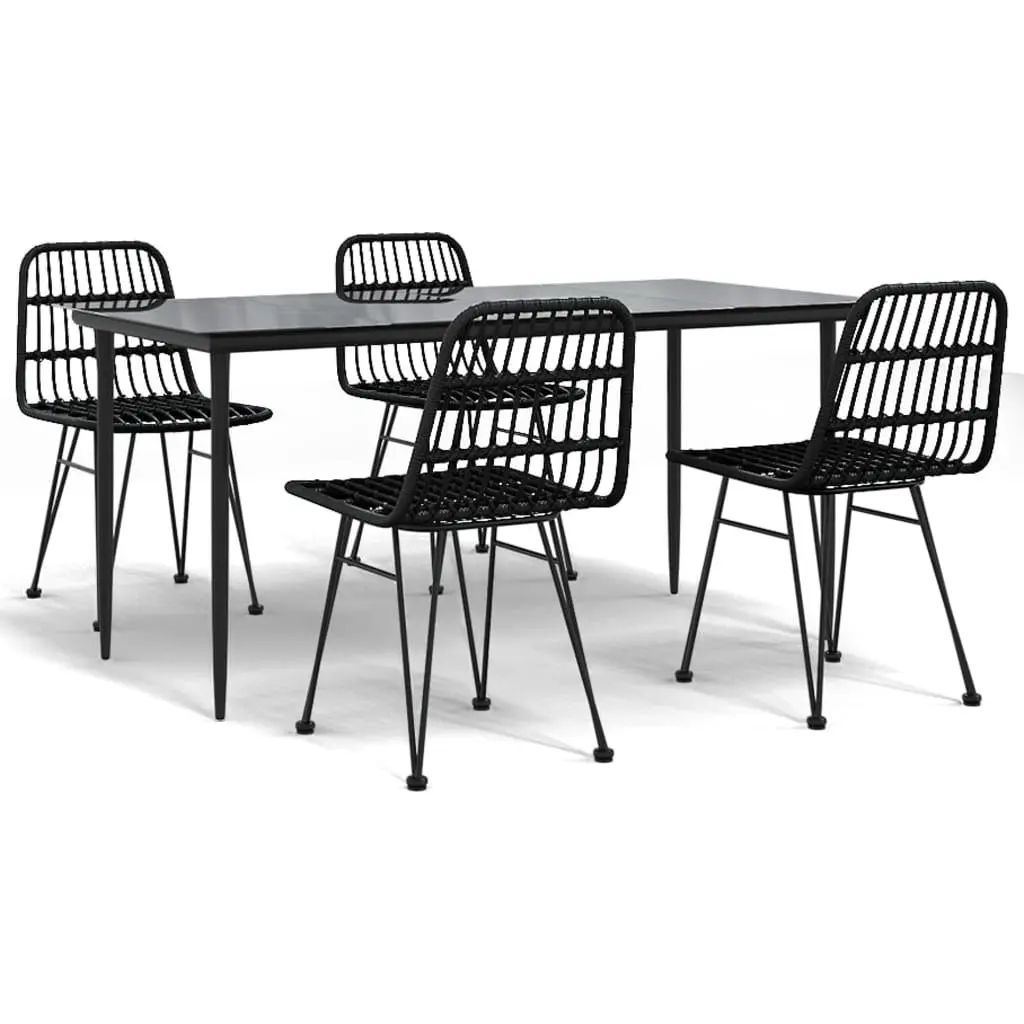 5 Piece Garden Dining Set Black Outdoor Patio Furniture Rattan Chairs Table