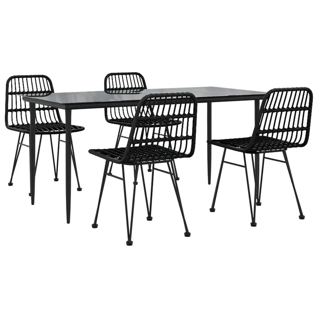 5 Piece Garden Dining Set Black Outdoor Patio Furniture Rattan Chairs Table