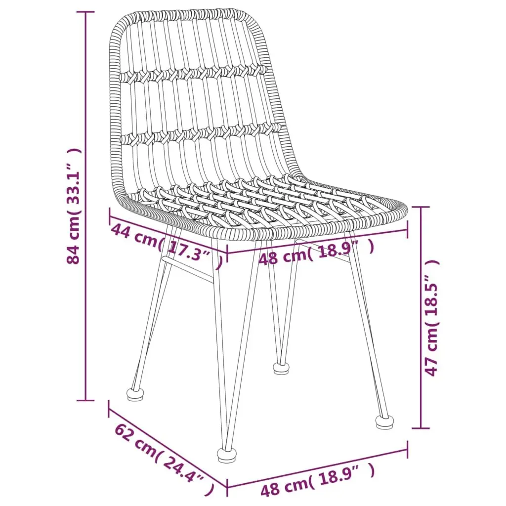 3 Piece Outdoor Dining Set Brown PE Rattan Steel Frame with Tempered Glass Tabletop