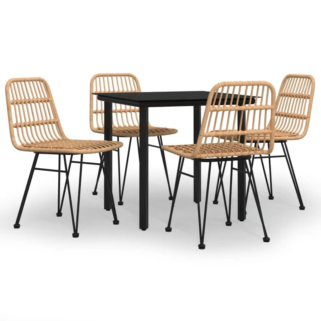 Garden Dining Set 5 Piece Outdoor Furniture Table Chairs Brown Poly Rattan