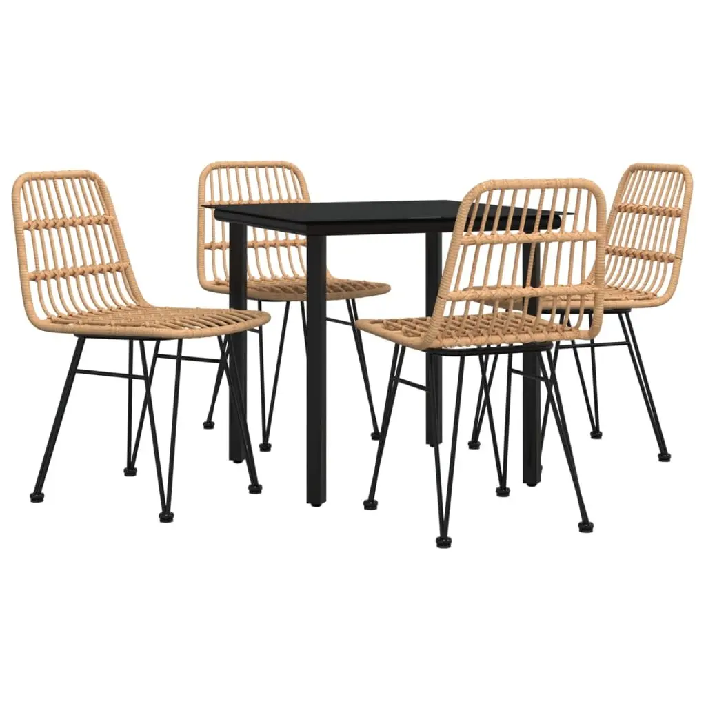 Garden Dining Set 5 Piece Outdoor Furniture Table Chairs Brown Poly Rattan