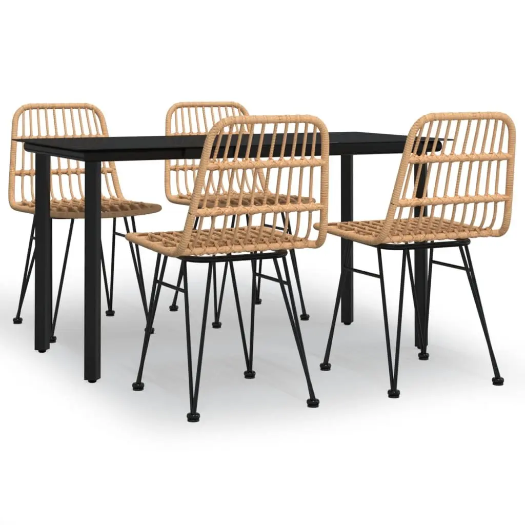 Garden Dining Set 5 Piece Outdoor Patio Furniture Brown Poly Rattan Table Chairs